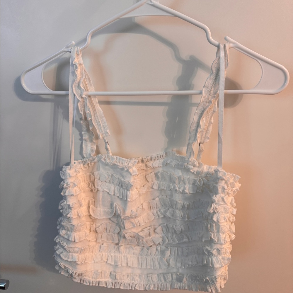 Angel Biba White Ruffled Crop Top